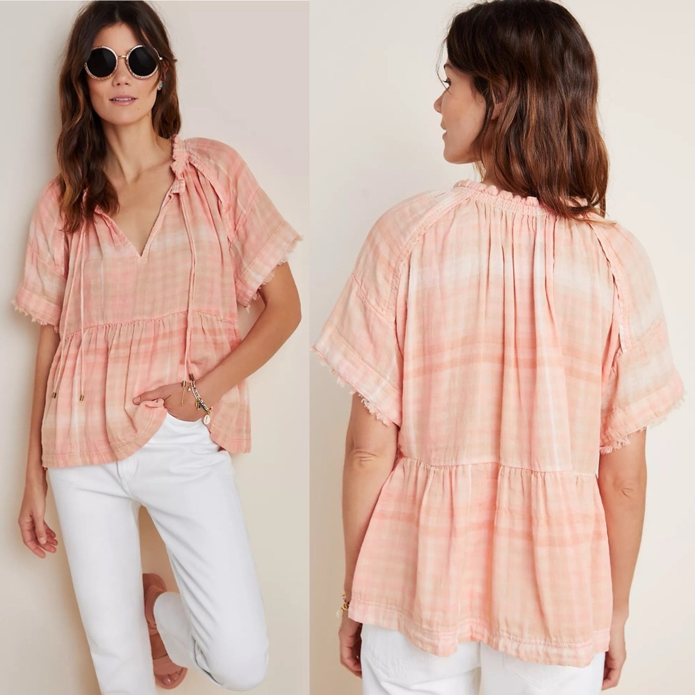 Anthropologie Pilcro and the Letterpress The Bette Babydoll Blouse Peach S